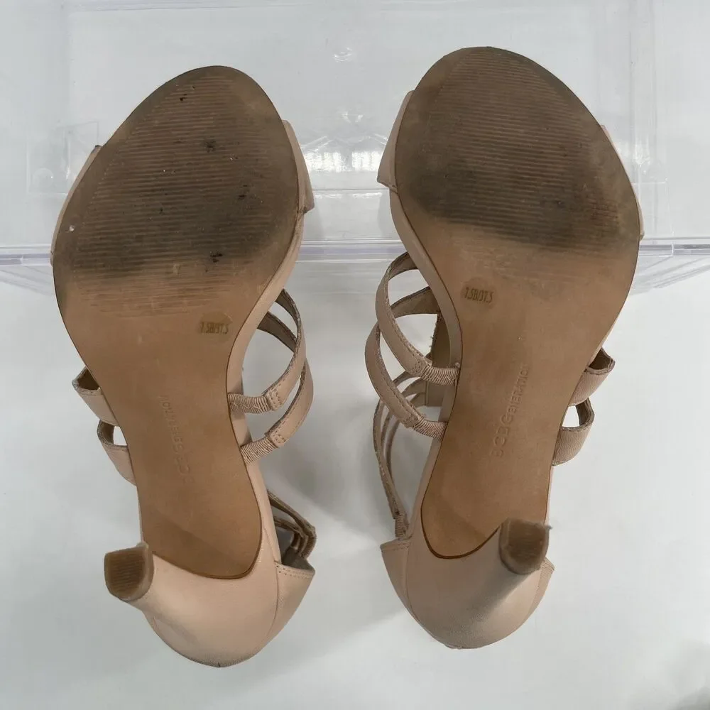 BCBGeneration Strappy Cage Shoes 7.5 B Stilletto Heels Nude Zip Back Open Toe - Picture 6 of 11